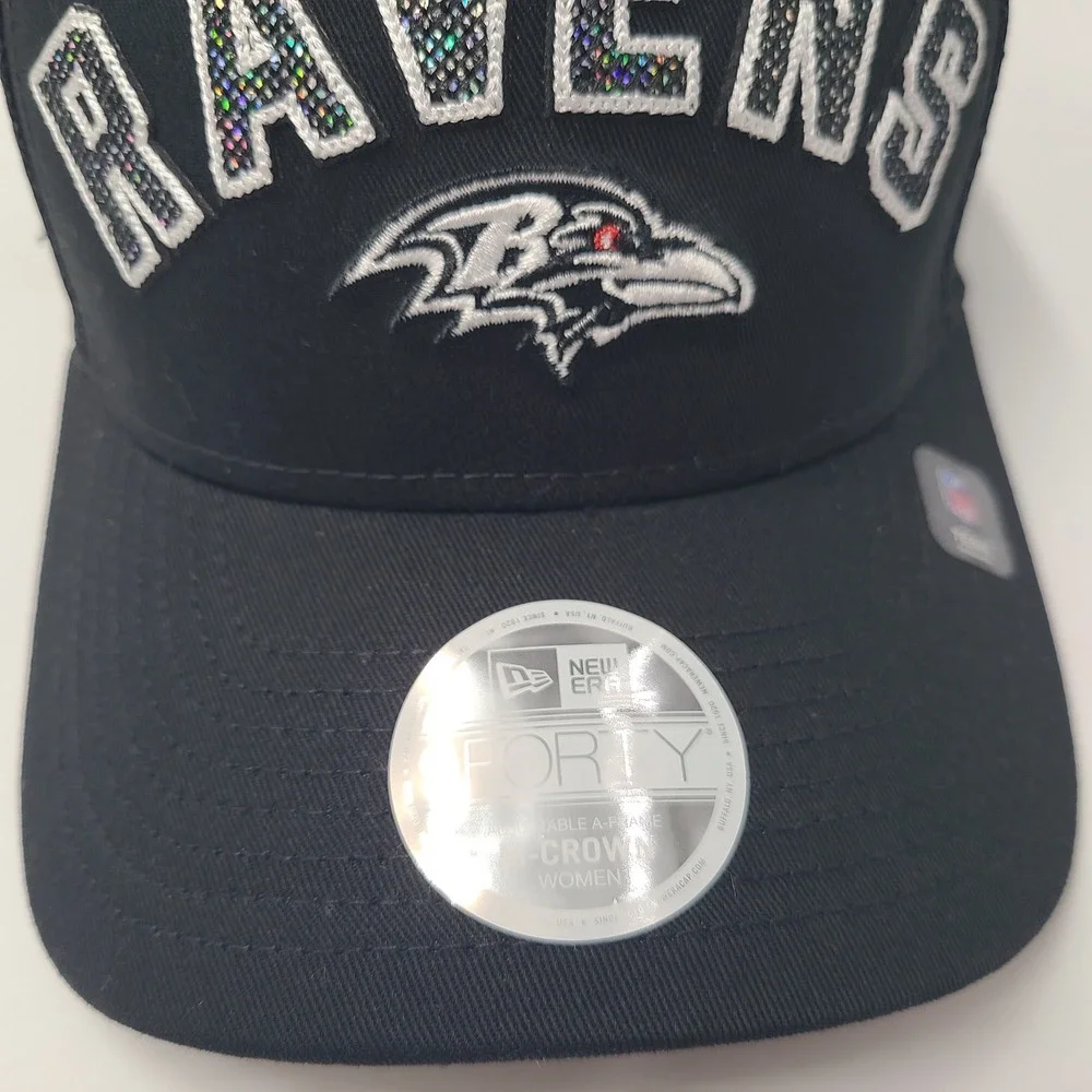 Women Baltimore Ravens Hat Snapback Trucker Mesh New Era 9Forty Black Sequins